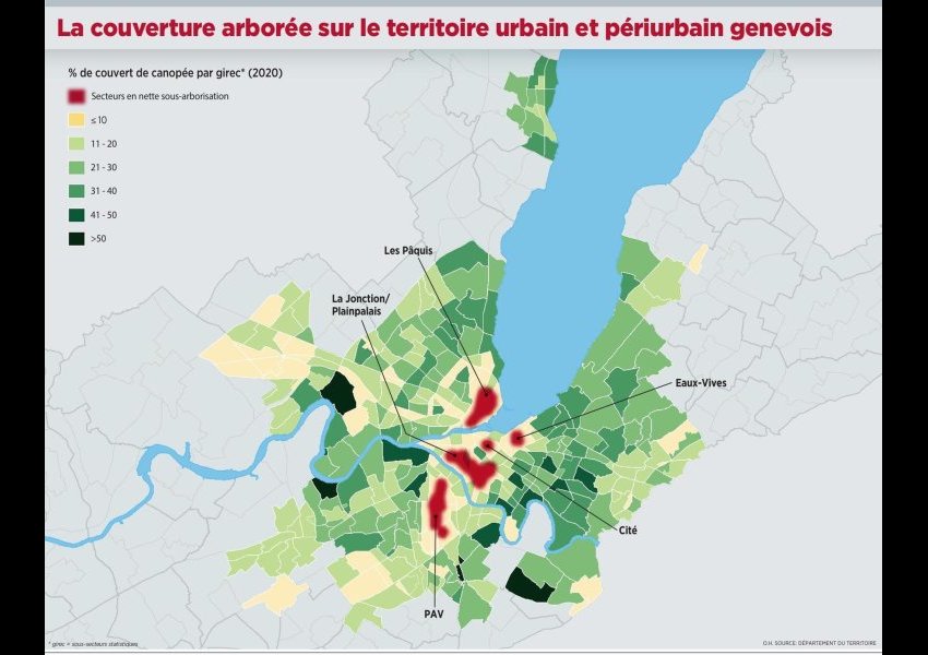 La couverture arborée sur le territoire urbain et périurbain genevois